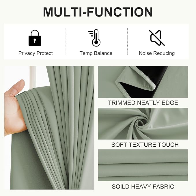 NICETOWN 100% Blackout Sage Green Curtains 52 x 90 inches Long - Image 5