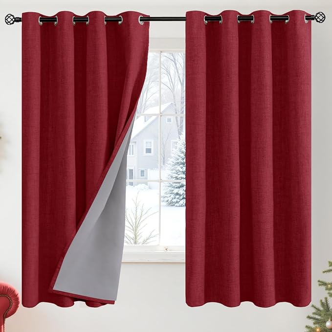 YoungsTex Burgundy Linen Blackout Curtains 68 Inches Long by YoungsTex
