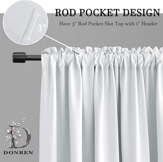 Greyish White Rod Pocket Curtain Panels Thermal Insulated Room Darkening - Image 3