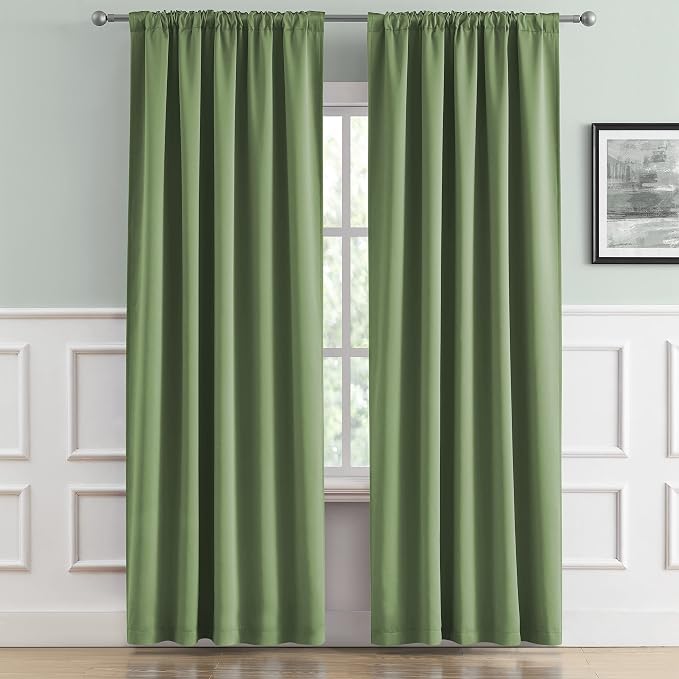96 Inch Curtains Sage Long Back Tab/Rod Pocket Room Darkening Curtain Panels - Image 2