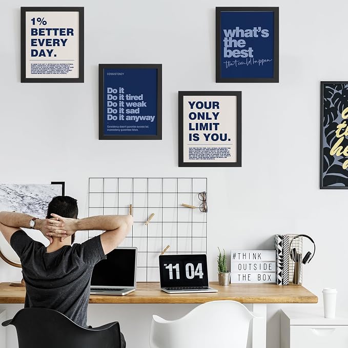 DSHFG Motivational Inspirational Office Wall Art Decor Prints 4Pcs | Navy Blue - Image 3