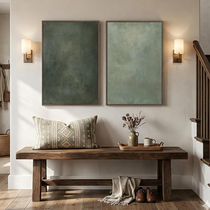 Large Framed Green Abstract Wall Art Set of 2, Modern Sage Green Canvas Prints - Image 2