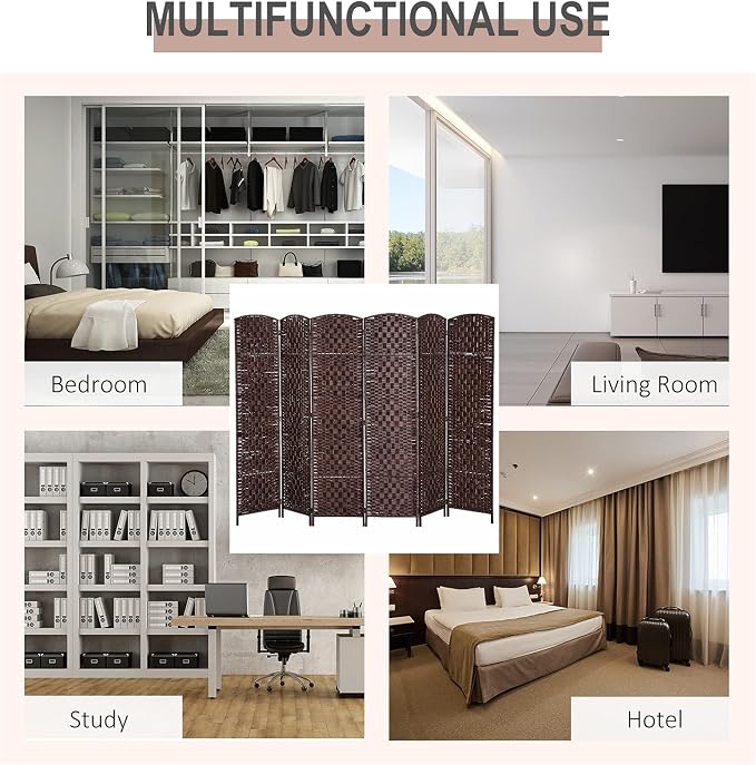 HOMCOM Room Divider 6-Panel, 6FT-Tall Folding Privacy Screen, Hand-Woven Design - Image 5