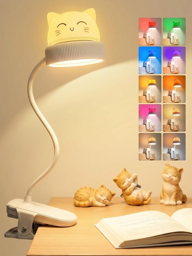 Cat Lamp, Dimmable RGB Clip on Light, Cute Desk Lamp Rechargeable Night Light | by Unknown