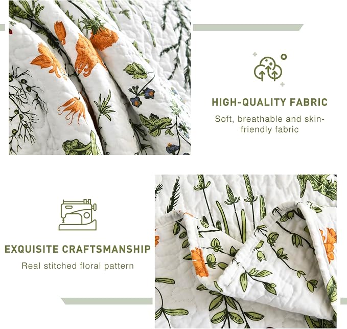 Lady Ann 100% Cotton Floral Oversized Queen Quilt Set - Image 8