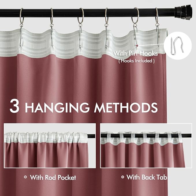 MIULEE Dusty Rose Back Tab Blackout Curtains 52x90 Inch Long 2 Panels Set | Rod - Image 3