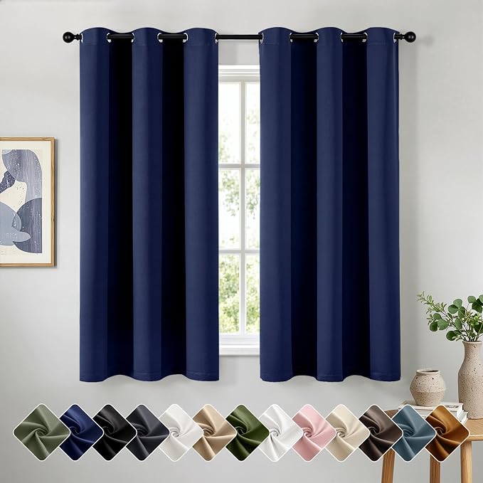 Navy Blue Blackout Curtains for Bedroom Living Room W40 x L63 Inch | 63 Inch by Woaboy