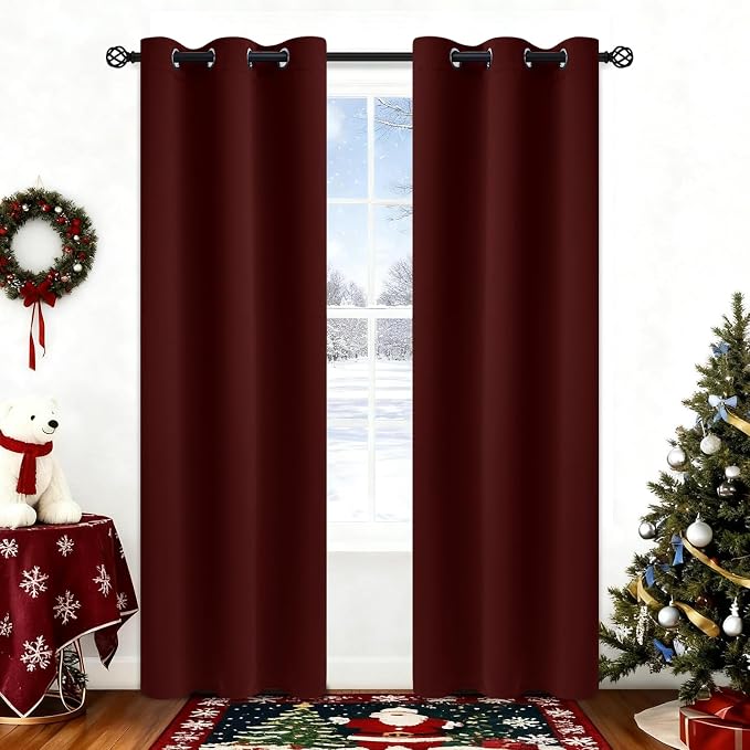 COSVIYA Grommet Room Darkening Burgundy Curtains 84 inch Long by COSVIYA