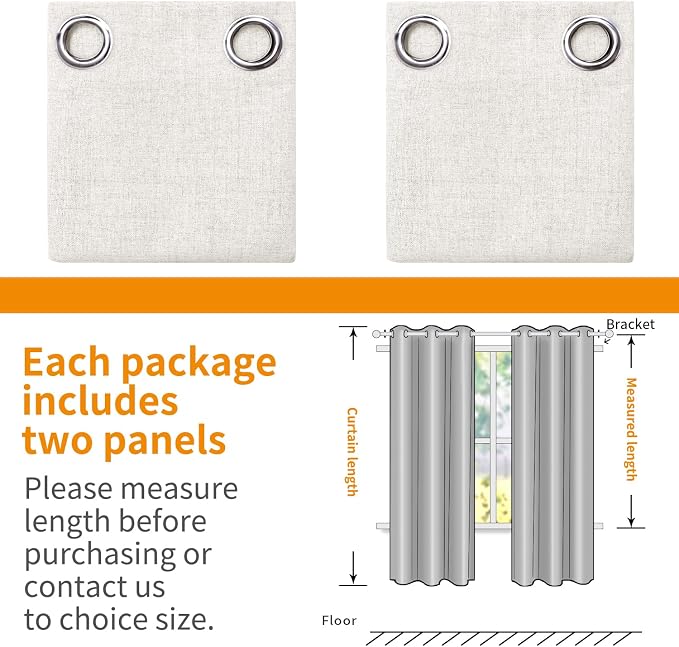 YoungsTex Ivory Linen Blackout Curtains 40 Inches Long, Short Thermal Insulated - Image 8