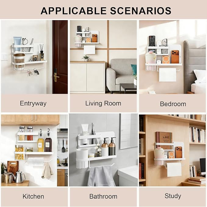 Bcareself Bedside Wall Organizer, Floating Bedside Shelf Wall Mount, Dorm Room - Image 3
