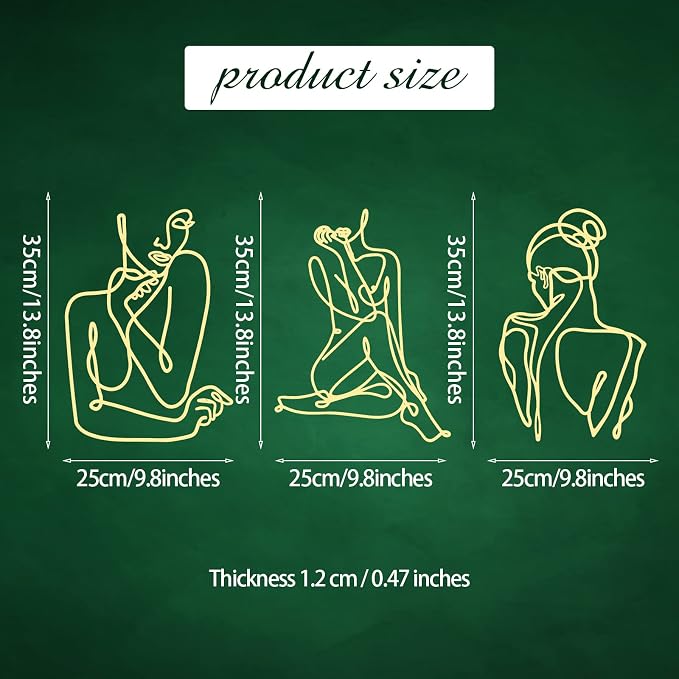 Photect 3 Pcs Metal Wall Art Decor Minimalist Abstract Woman Wall Art Metal - Image 3