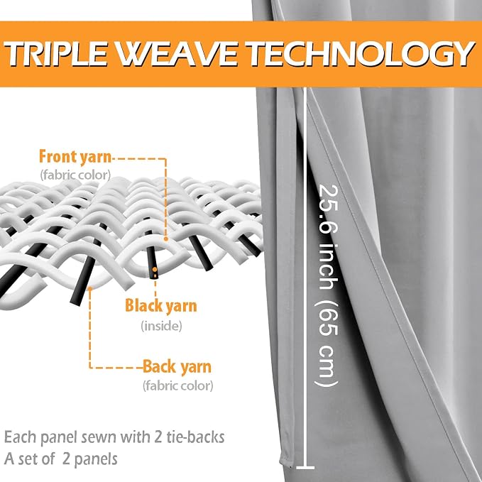 Blackout Curtains for Bedroom, 42 x 54 Inch, 2 Panels | Thermal Insulated & - Image 3