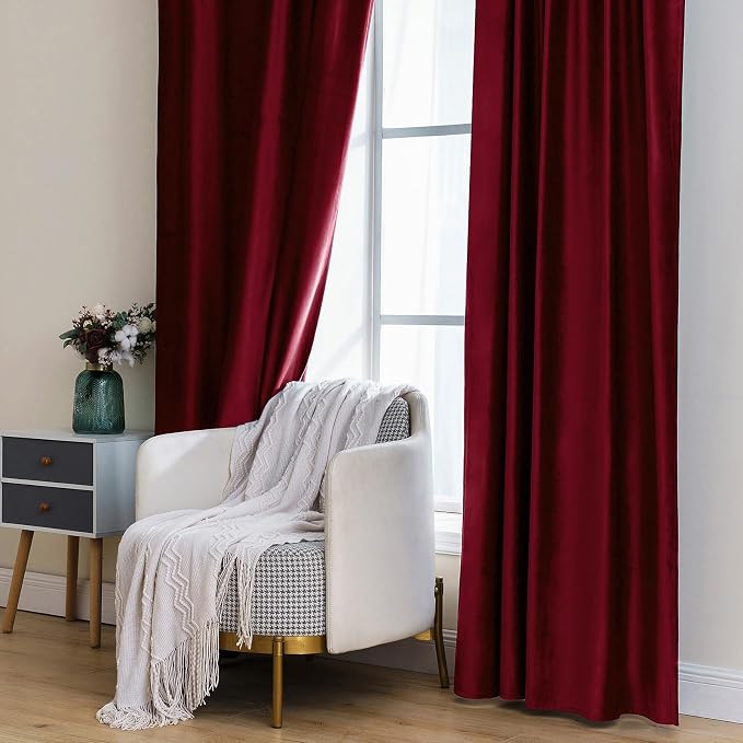MIULEE Velvet Curtains 52x84 inches 2 Panels Burgundy Red Blackout Curtains | - Image 7