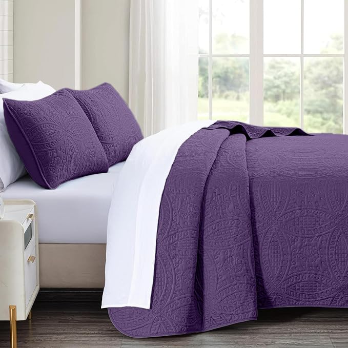 akkialla 118"x106" Purple California King Quilt Set, Oversized Floor-Length - Image 4