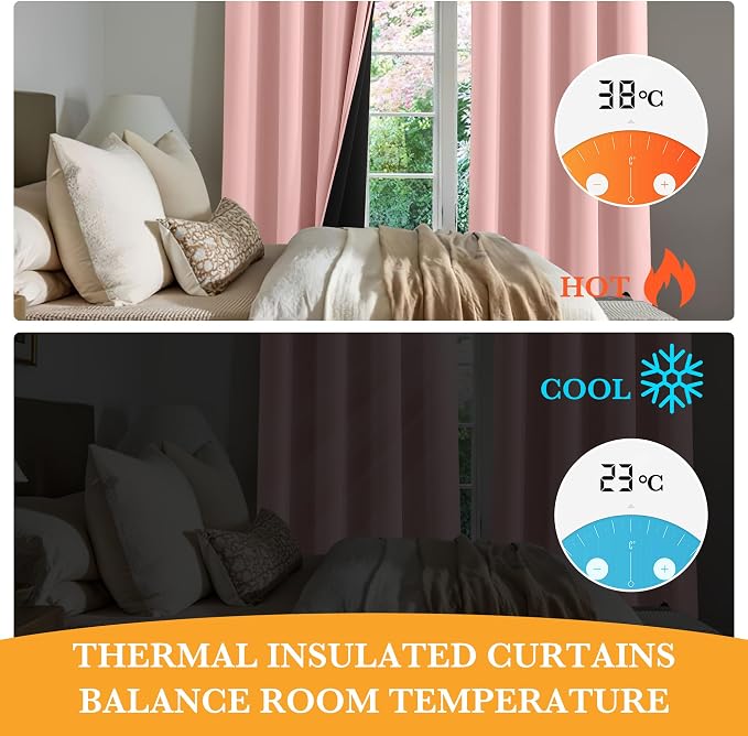 RYB HOME 100% Blackout Curtains 63 inches Length, Thermal Insulated | Thermal - Image 5