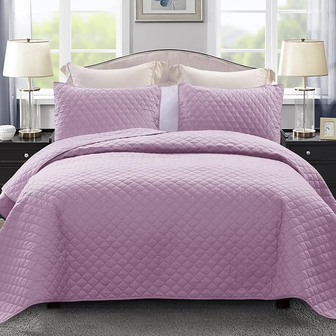 Exclusivo Mezcla Reversible California King Quilt Set, Lilac | Lightweight by ExclusivoMezcla