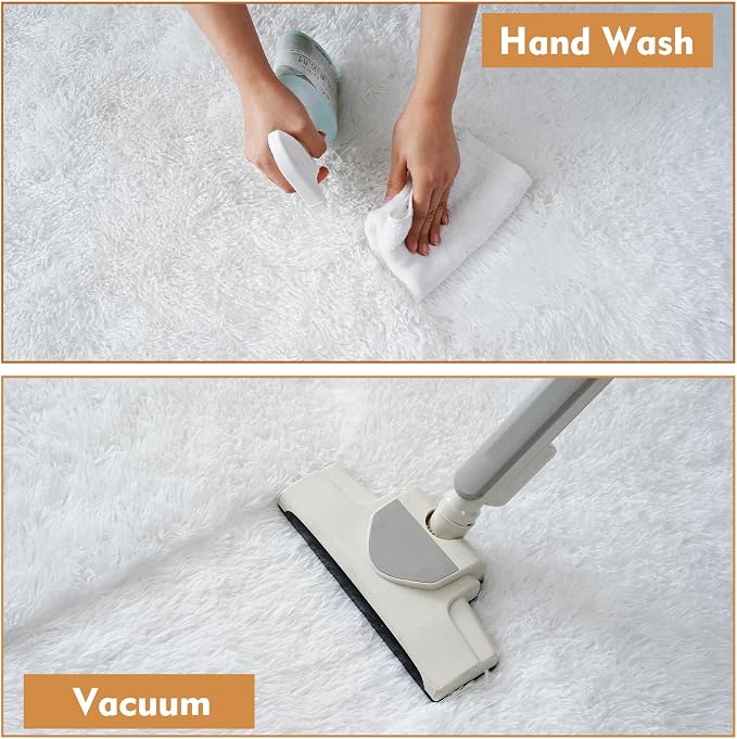 White Round Shag Area Rug for Bedroom, Washable Fuzzy Carpet for Room Boys - Image 7
