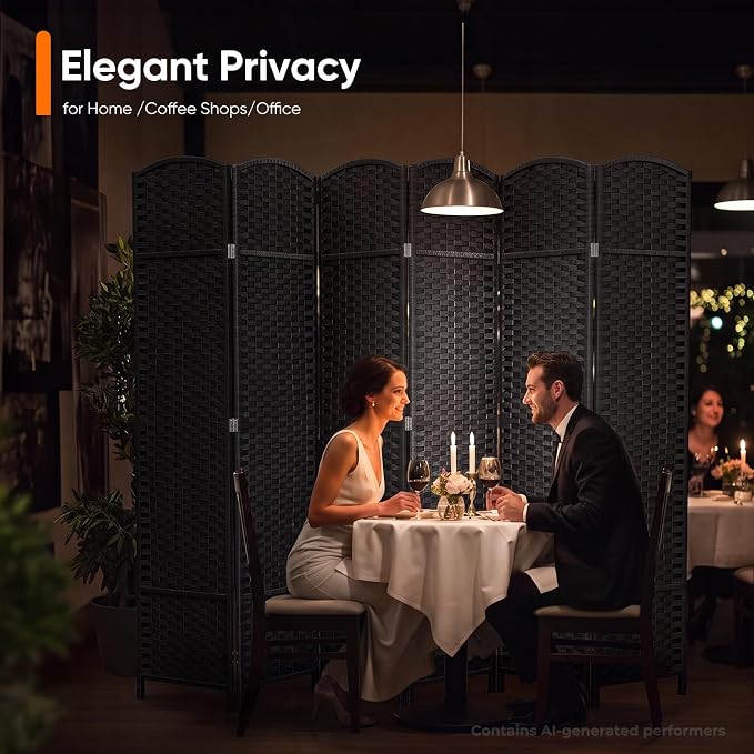 6 Panel Woven Room Divider, Freestanding Decorative Room Partition - Image 6