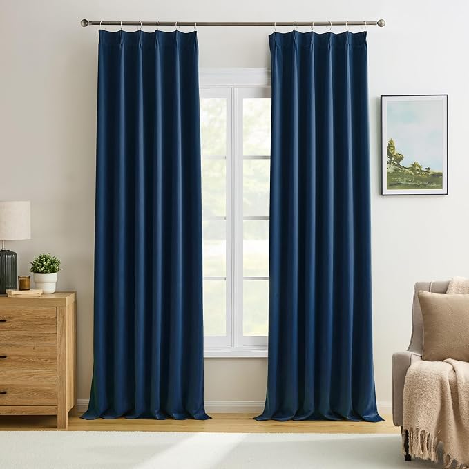 Pinch Pleated Curtains 120 Inches Long 10 FT Tall 2 Panels Set, Thermal by KEQIAOSUOCAI