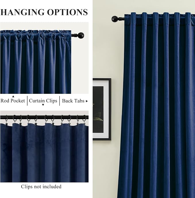 Navy Blue Velvet Blackout Curtains 96 Inches - Image 3