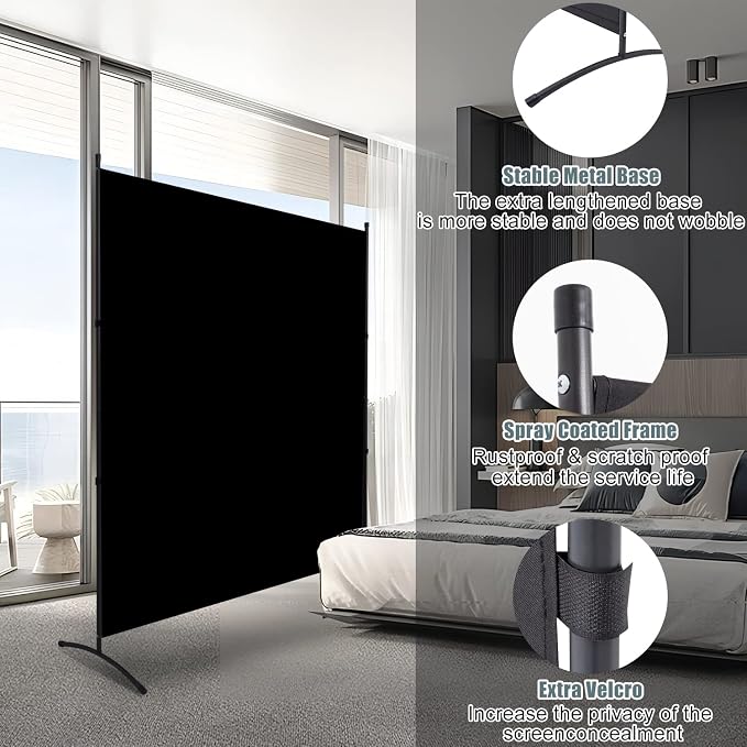 Single Panel Room Divider, No See Through Fabric, Heavy Duty Swivel Feet Base - Image 3