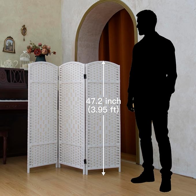Compact 3 Panel Short Room Divider, 47.2 Inch Tall Double-Sided Rattan Folding - Image 2