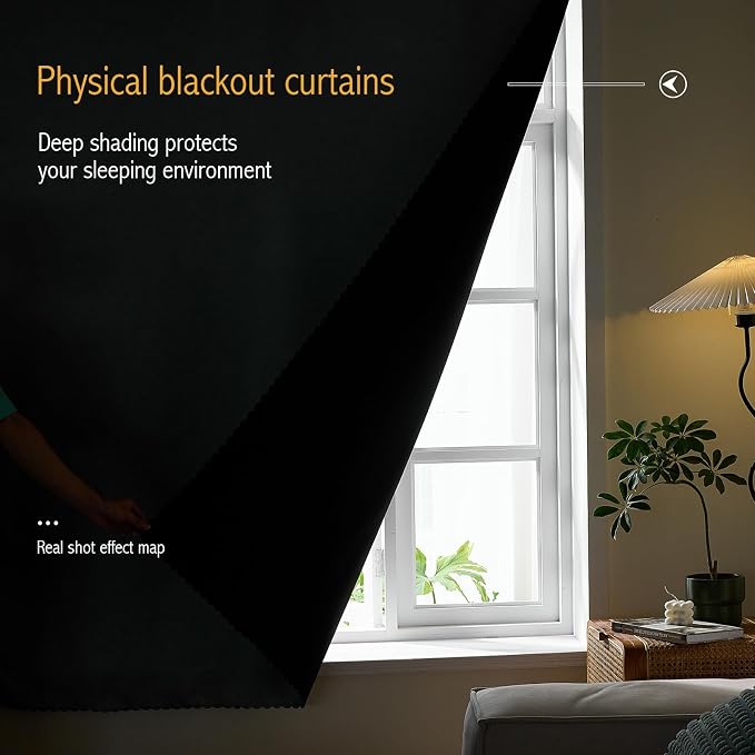 AJAZZ 100% Black Out Curtains Adhesive Blackout Temporary Curtain No Drilling - Image 4