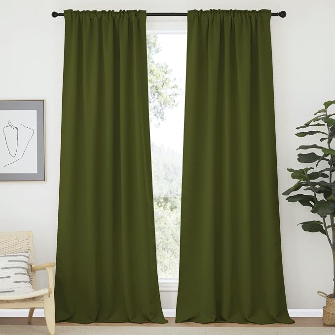 NICETOWN Living Room Blackout Christmas Curtains and Draperies, Olive Green - Image 2