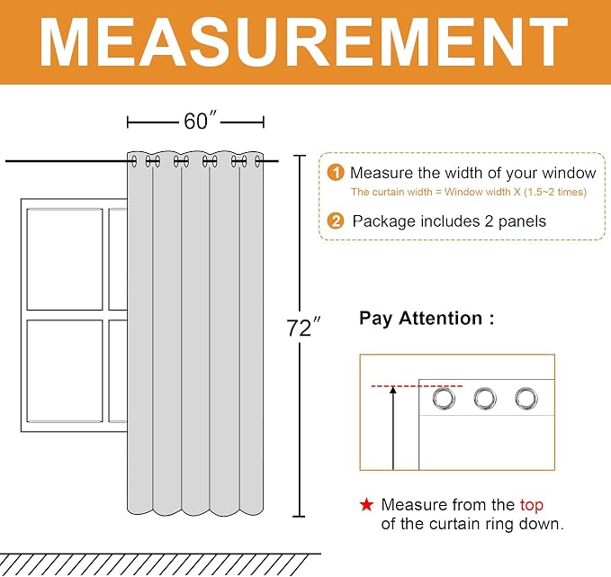 Grommet Blackout Curtains for Bedroom 60 x 72 Inches Black 2 Panels | Thermal - Image 7