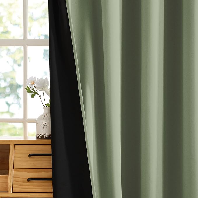 RYB HOME Green Blackout Curtains 63 inches Length, 100% Blackout Thermal - Image 6