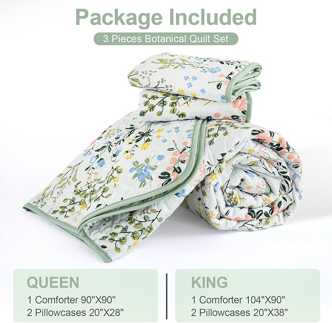 Anibedding Floral Quilt Set King Size, Flower Parrten Bedspread Bedding Set | - Image 6