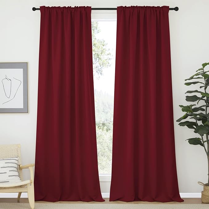 NICETOWN Christmas Burgundy Curtains Blackout Draperies Panels, Thermal - Image 2