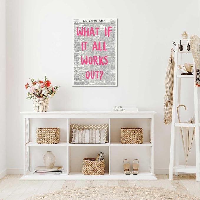 What If It All Works Out Poster Retro Newspaper Pink Font Canvas Wall Art - Image 4