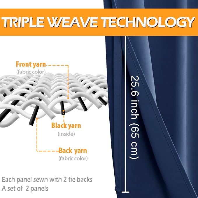 Blackout Curtains for Bedroom, 52 x 54 Inches Long, 2 Panels | Thermal - Image 3