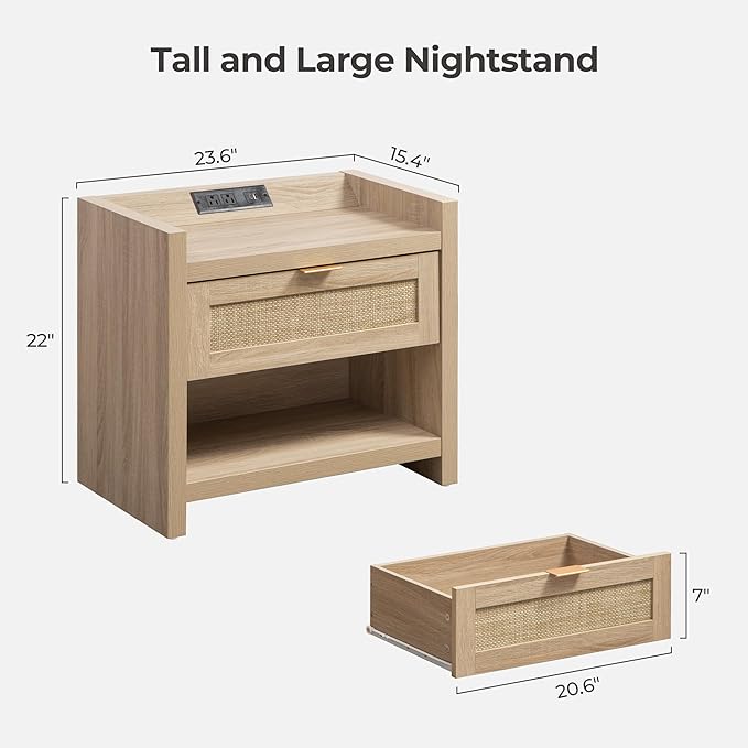SICOTAS Rattan Night Stand Bedside Table - Image 2