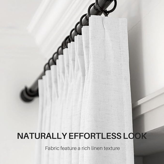 Pinch Pleated Linen White Blackout Curtains 95 Inches Long - Image 3