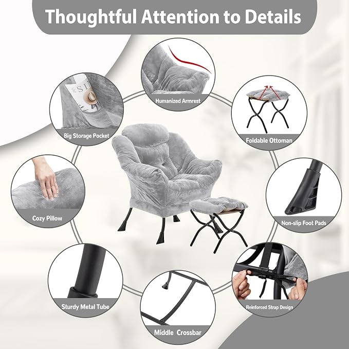 Youtanic Lazy Chair with Folding Ottoman, Accent Chair Plush Upholstered with - Image 6