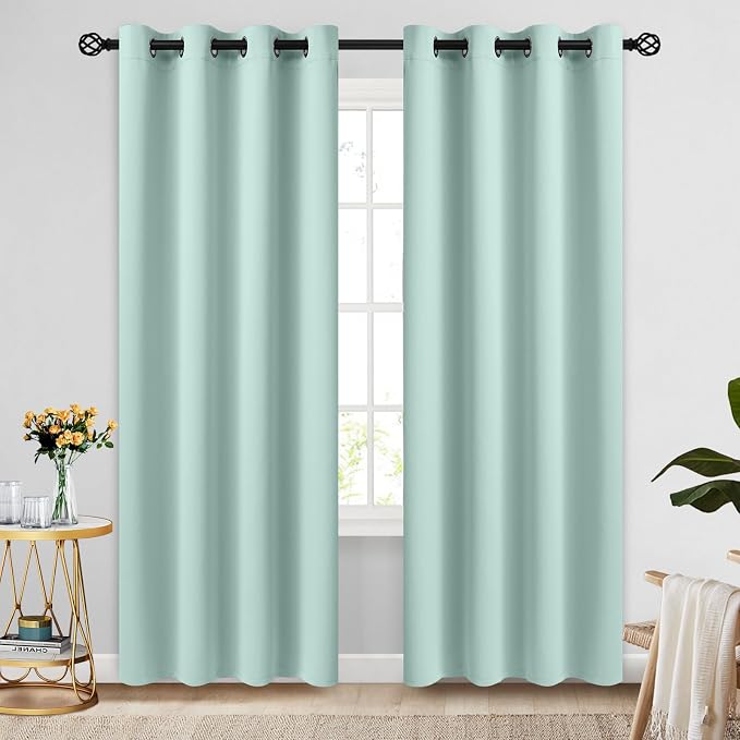 COSVIYA Grommet Blackout Room Darkening Aqua Curtains 84 inch Length 2 Panels by COSVIYA