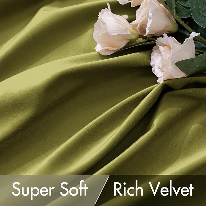 MIULEE Velvet Curtains 52x96 inches 2 Panels Moss Green Blackout Curtains | - Image 4
