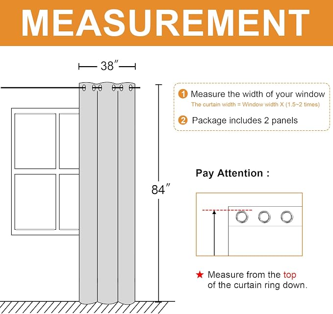Blackout Curtains for Bedroom, 38 x 84 Inches Long, 2 Panels, Window Curtains - Image 7