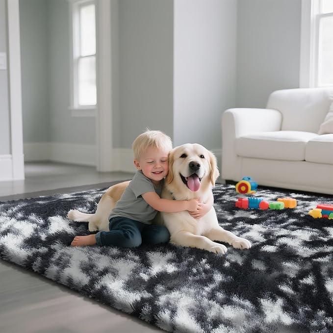 Mottled Black 3x5 Area Rug for Bedroom, Fluffy Rug Small Rug Bedroom Carpet | - Image 5