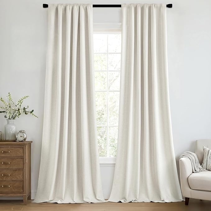 MIULEE 100% Blackout Back Tab Pleat Linen Curtains 50" Wx84 L, Ivory | 2 Panels by MIULEE