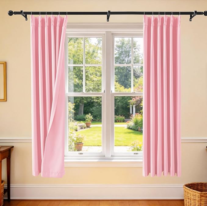 Etherealveil Hot Pink Pinch Pleated Blackout Curtains 2 Panels 40"x63" | Back by Etherealveil