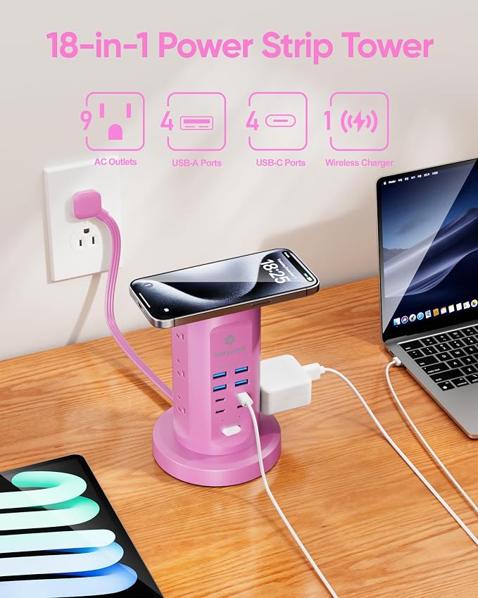 Power Strip Tower, kakyanill Charging Station 9 AC Outlets 8 USB Ports | 6 Ft - Image 3