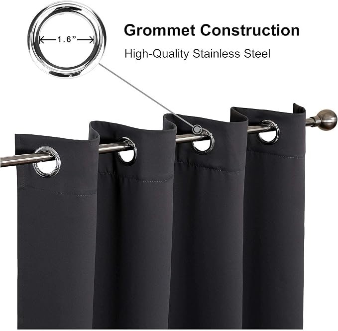 CUCRAF Dark Grey Blackout Curtains 108 inch Length, Thermal Insulated Room - Image 3