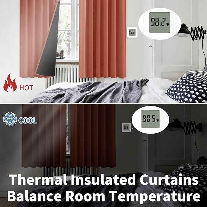 BGment Terracotta 100% Blackout Curtains 72 Inches Long, Thermal Insulated - Image 6