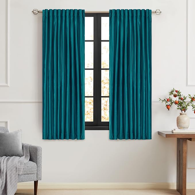 Teal Velvet Curtains 63 inches for Living Room, Luxury 2 Panels Bluish Green by PRIMROSE
