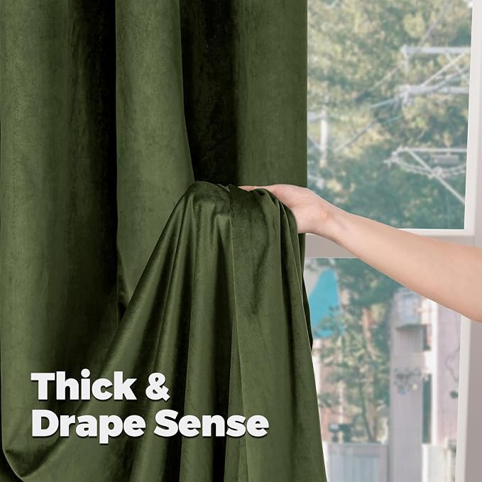 BGment Dark Green Velvet Blackout Curtains 102 Inches Long - Image 8