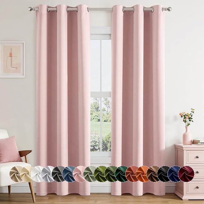 MIULEE Blackout Curtains for Bedroom 2 Panels 34 x 72 Inch Long Pink | Thermal by MIULEE