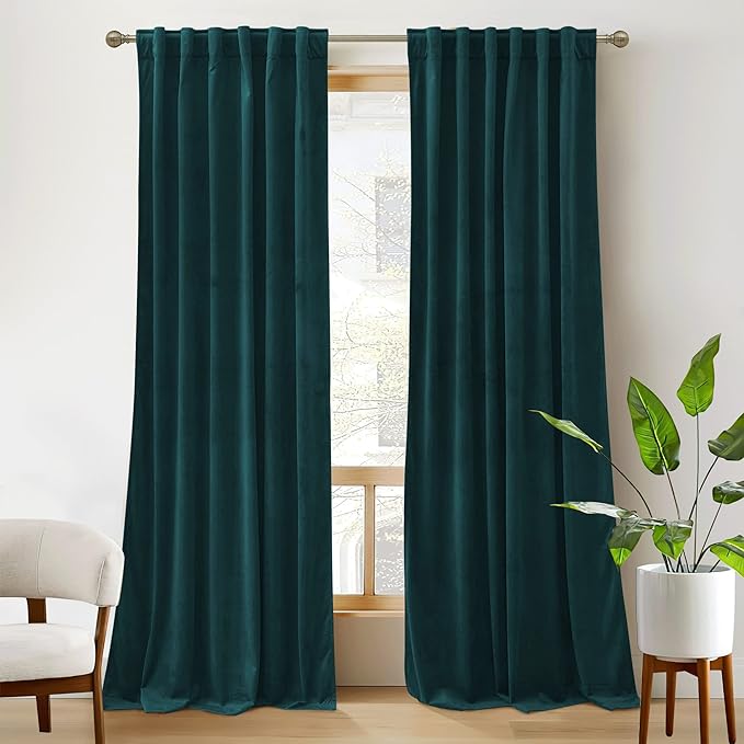 RYB HOME Teal Velvet Blackout Curtains 96 inches by RYBHOME